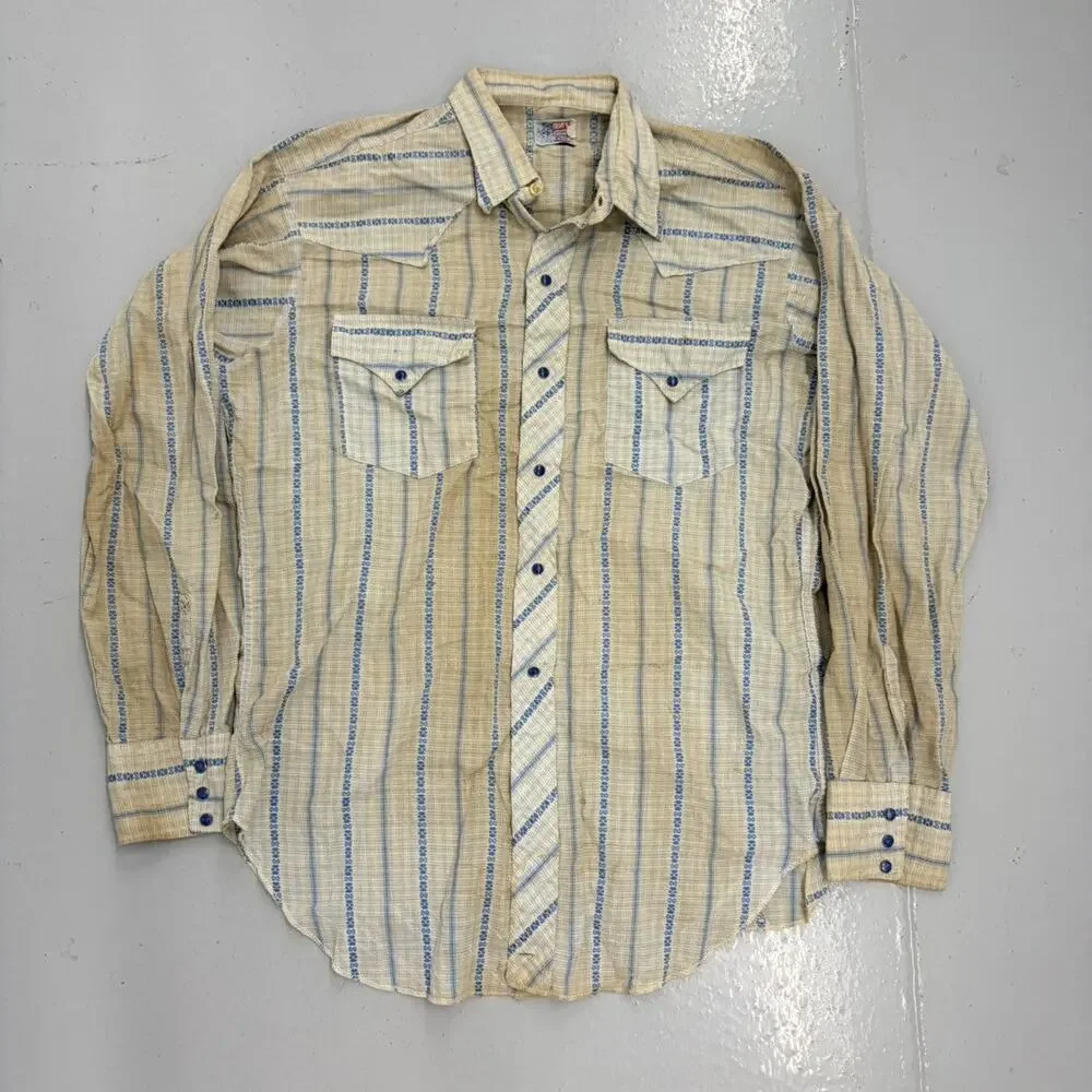 Vintage 60s Levi's White/Blue Western Wear Pearl Snap Shirt